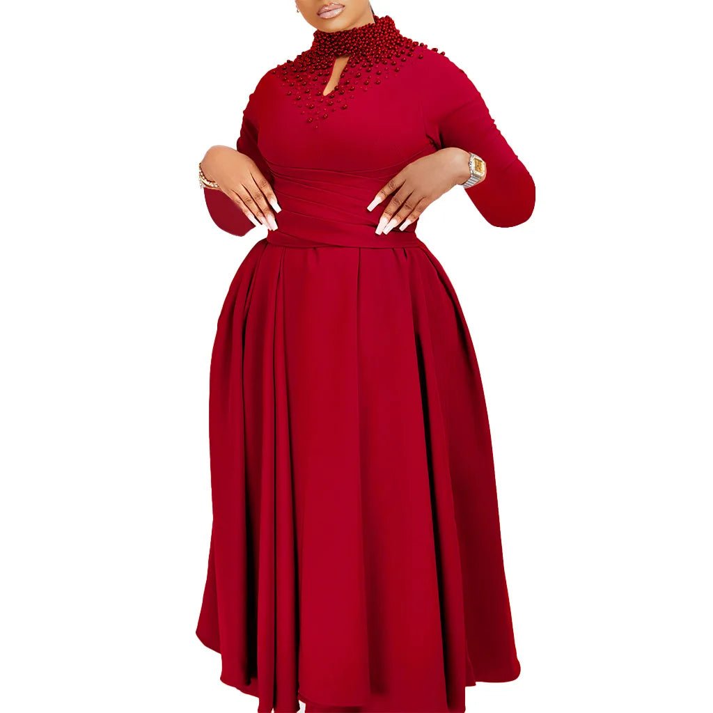 African Elegant Dress for Women Fashion High - neck Beaded Evening Dresses Slim Temperament Dress Women Long Leeve Casual Dresses - Free Delivery Worldwide only at Flexi Africa