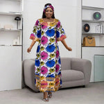 African Embroidered Bazin Dress for Women – Floral Boho Ankara Long Robes - Free Delivery Worldwide only at Flexi Africa