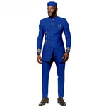 African Ethnic New Men's Casual Suit - Refined and Fitted Style - Party Dress - Fashionable Men's Clothing (Top + Pants + Hat) - Free Delivery Worldwide only at Flexi Africa