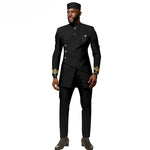 African Ethnic New Men's Casual Suit - Refined and Fitted Style - Party Dress - Fashionable Men's Clothing (Top + Pants + Hat) - Free Delivery Worldwide only at Flexi Africa