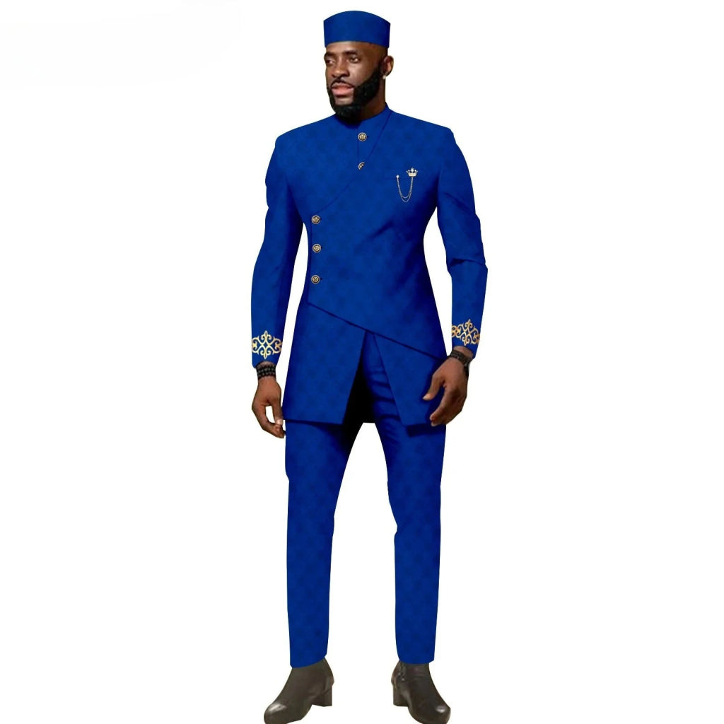 African Ethnic New Men's Casual Suit - Refined and Fitted Style - Party Dress - Fashionable Men's Clothing (Top + Pants + Hat) - Free Delivery Worldwide only at Flexi Africa