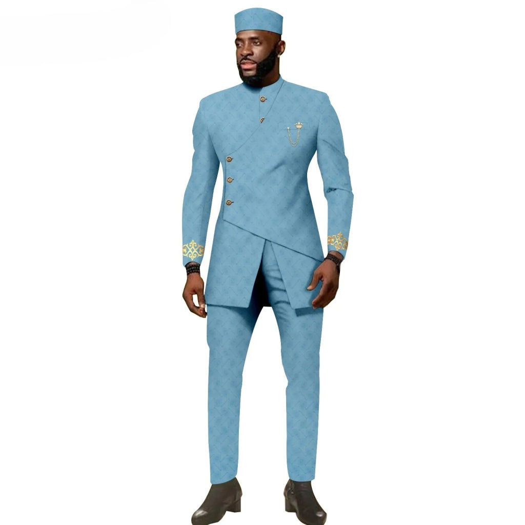 African Ethnic New Men's Casual Suit - Refined and Fitted Style - Party Dress - Fashionable Men's Clothing (Top + Pants + Hat) - Free Delivery Worldwide only at Flexi Africa