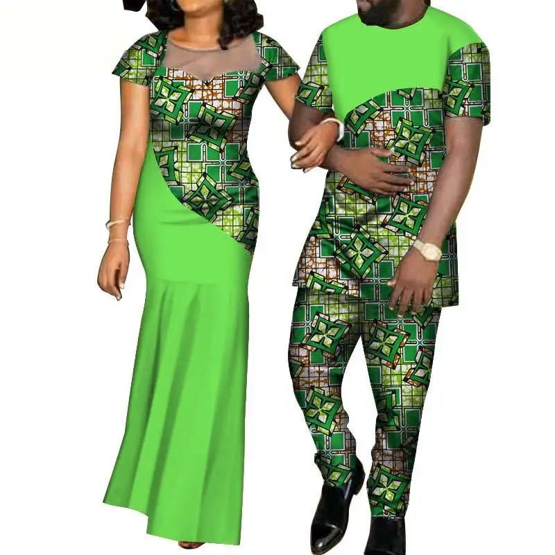 African Fashion Inspired Couples Ensemble: Women's Dress and Men's Suit Set - Flexi Africa www.flexiafrica.com - FREE POST