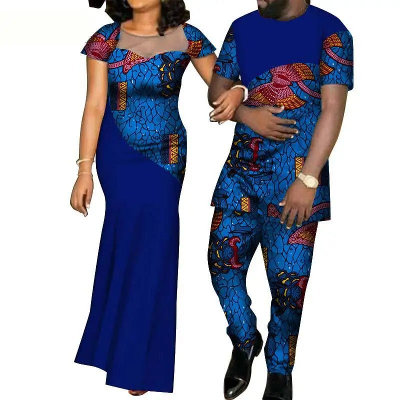 African Fashion Inspired Couples Ensemble: Women's Dress and Men's Suit Set - Flexi Africa www.flexiafrica.com - FREE POST