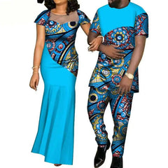 African Fashion Inspired Couples Ensemble: Women's Dress and Men's Suit Set - Flexi Africa - Flexi Africa offers Free Delivery Worldwide - Vibrant African traditional clothing showcasing bold prints and intricate designs