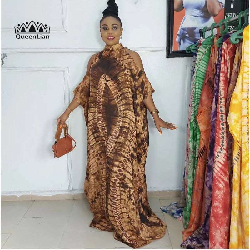 African Heritage Classic Pattern Chiffon Off-the-Shoulder Plus Size Dress - Flexi Africa - Free Delivery Worldwide