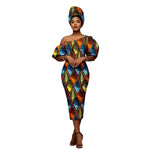 African Heritage Dress – Slim Fit Dashiki Gown with Puff Sleeves and Headwrap - Free Delivery Worldwide only at Flexi Africa