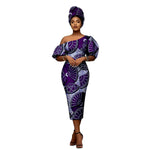 African Heritage Dress – Slim Fit Dashiki Gown with Puff Sleeves and Headwrap - Free Delivery Worldwide only at Flexi Africa