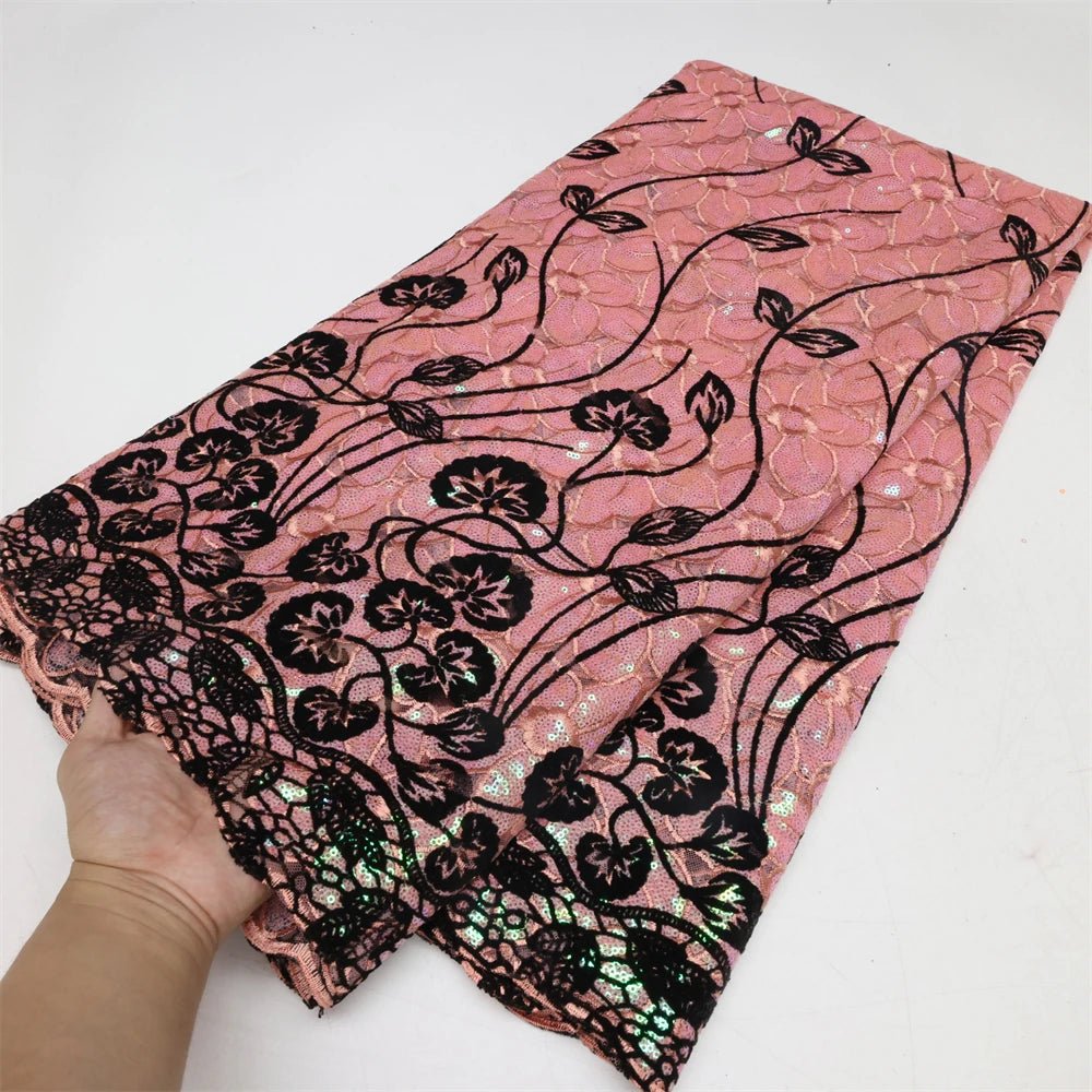 African Lace Fabric – Elegant Tulle Net Embroidery with Sequins - Free Delivery Worldwide only at Flexi Africa