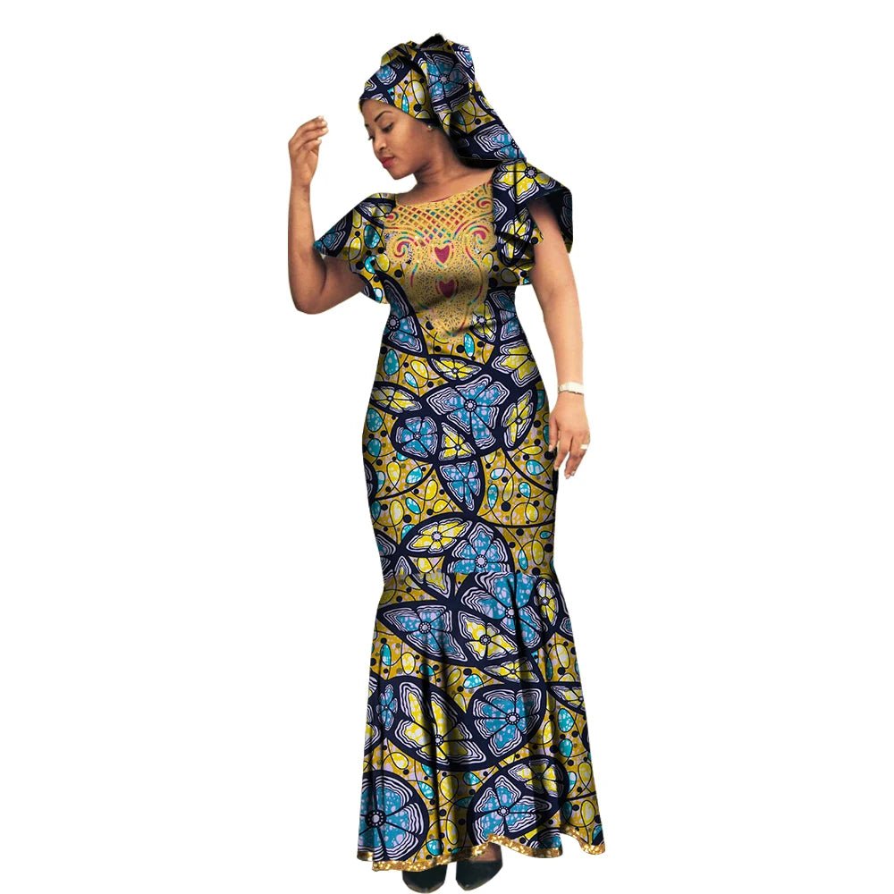 African Luxury Ankara Gown – Stylish Bodycon Maxi Dress for Party, Wedding, and Formal Events - Free Delivery Worldwide only at Flexi Africa