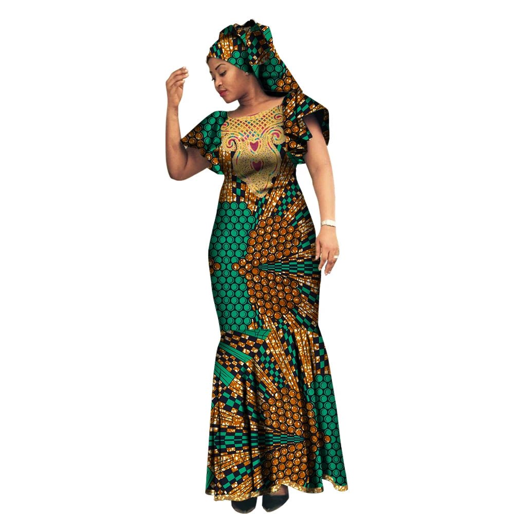 African Luxury Ankara Gown – Stylish Bodycon Maxi Dress for Party, Wedding, and Formal Events - Free Delivery Worldwide only at Flexi Africa