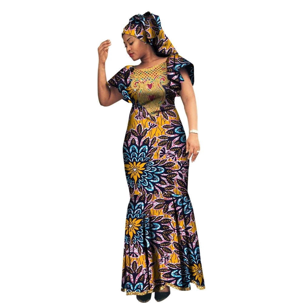 African Luxury Ankara Gown – Stylish Bodycon Maxi Dress for Party, Wedding, and Formal Events - Free Delivery Worldwide