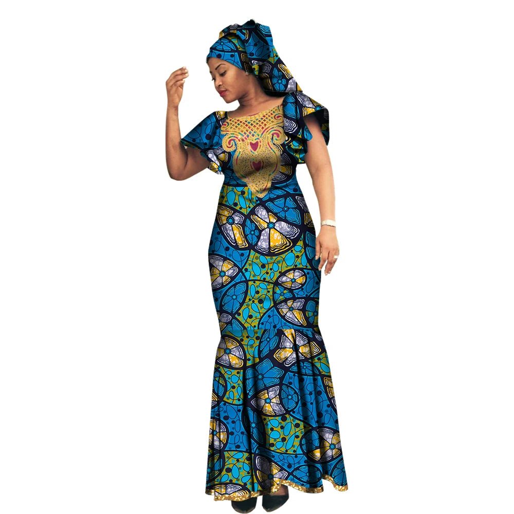 African Luxury Ankara Gown – Stylish Bodycon Maxi Dress for Party, Wedding, and Formal Events - Free Delivery Worldwide only at Flexi Africa