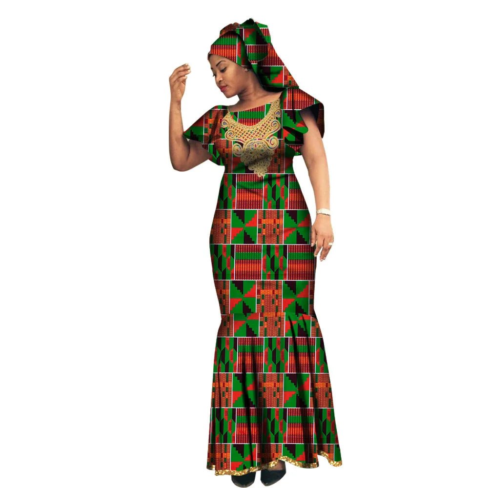 African Luxury Ankara Gown – Stylish Bodycon Maxi Dress for Party, Wedding, and Formal Events - Free Delivery Worldwide