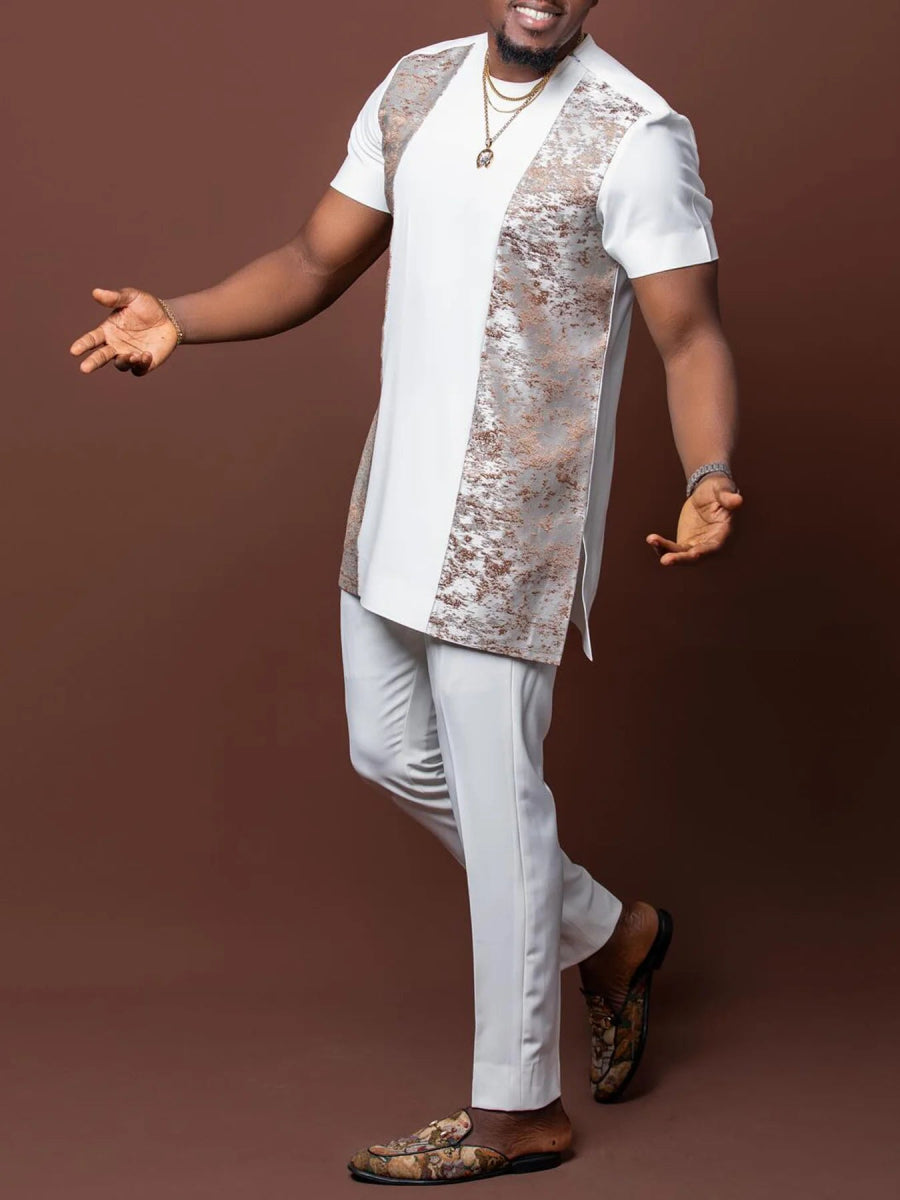African Men Traditional Short Sleeve Outfit Nigeria Summer Africa Luxury Fashion Clothes Men'S T-Shirt Polo Shirts 2 Piece Sets - Free Delivery Worldwide only at Flexi Africa