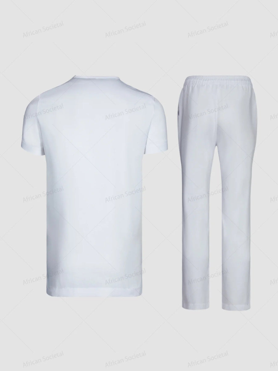 African Men Traditional Short Sleeve Outfit Nigeria Summer Africa Luxury Fashion Clothes Men'S T-Shirt Polo Shirts 2 Piece Sets - Free Delivery Worldwide only at Flexi Africa