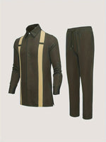 African Men’s Stripe Pattern Outfit Set – Long Sleeve Cultural Robe & Matching Drawstring Pants - Free Delivery Worldwide only at Flexi Africa