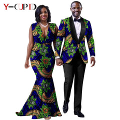 African Mermaid Dress & Matching Men’s Suit Set – Dashiki Couple Outfit for Weddings and Special Events - Free Delivery Worldwide only at Flexi Africa