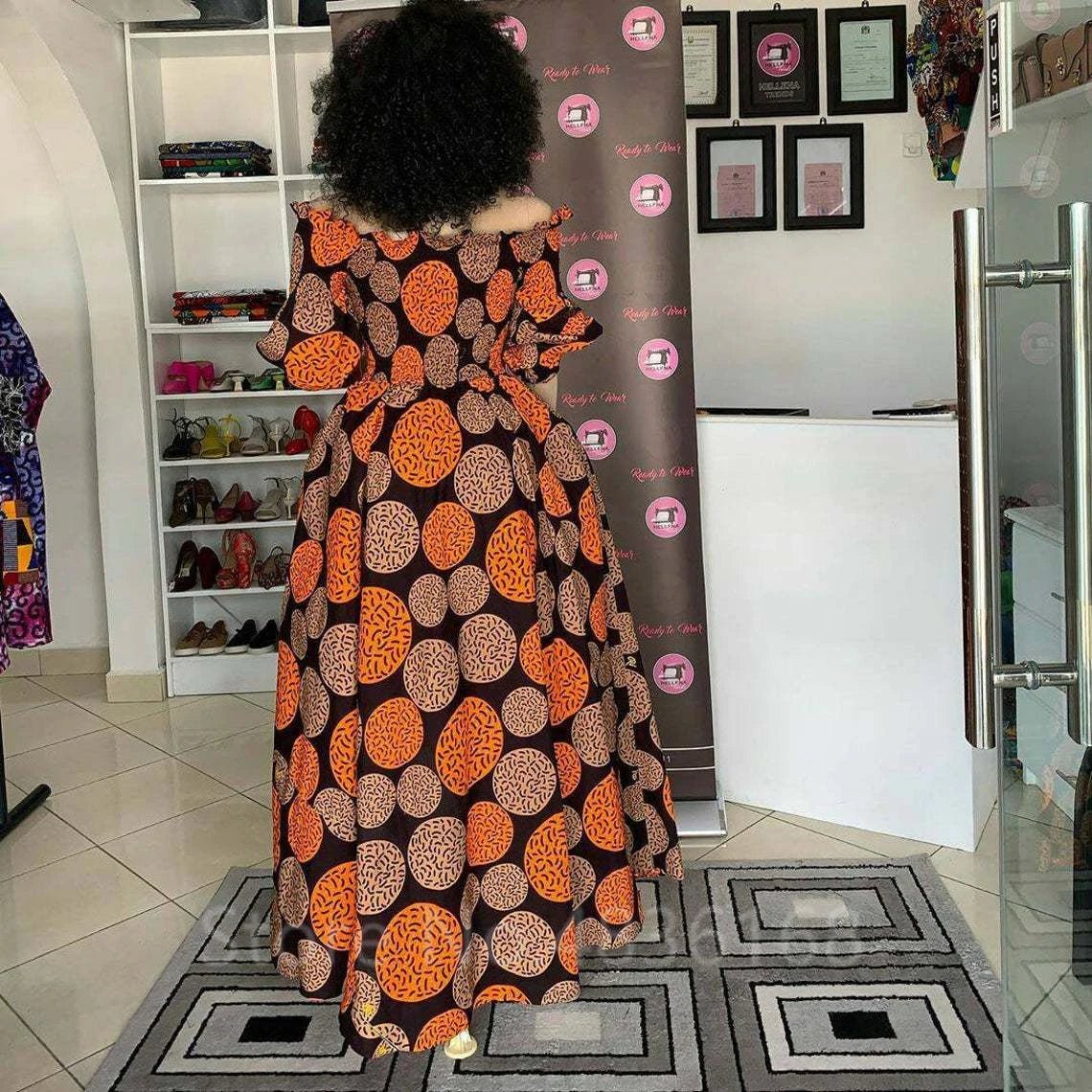 African National Print Party Dress Women Casual Sexy Slash - neck Lady Maxi Dress New Vintage Long - sleeved Loose Elegant Dresses - Free Delivery Worldwide only at Flexi Africa