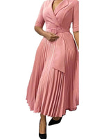 African Pleated A - Line Dress for Women – V - Neck High - Waist Office Dress with Belt - Free Delivery Worldwide only at Flexi Africa
