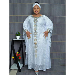 African Plus Size Embroidered Long Robe for Women – Lined with Headscarf, Modest Muslim Wear - Free Delivery Worldwide only at Flexi Africa