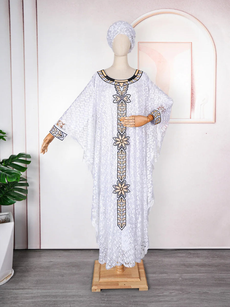 African Plus Size Embroidered Long Robe for Women – Lined with Headscarf, Modest Muslim Wear - Free Delivery Worldwide only at Flexi Africa