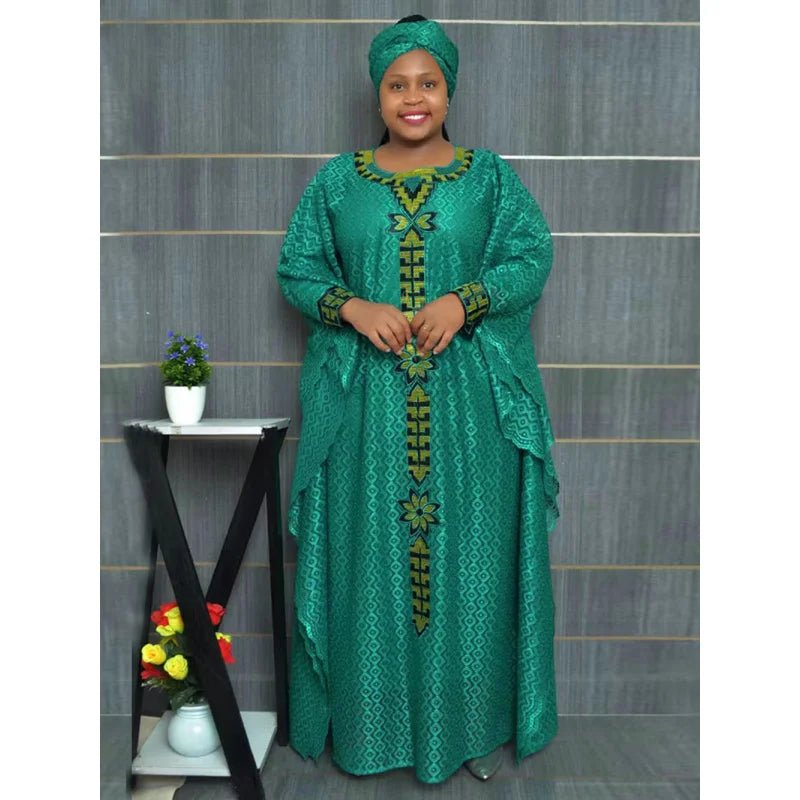 African Plus Size Embroidered Long Robe for Women – Lined with Headscarf, Modest Muslim Wear - Free Delivery Worldwide only at Flexi Africa