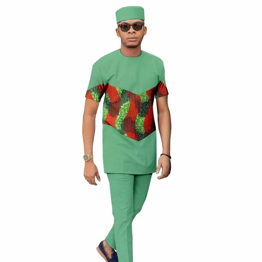 African Print Couple Matching Set – Women’s Long Dress & Men’s Dashiki Pant Outfit - Free Delivery Worldwide only at Flexi Africa