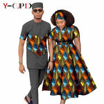 African Print Couple Matching Set – Women’s Long Dress & Men’s Dashiki Pant Outfit - Free Delivery Worldwide only at Flexi Africa