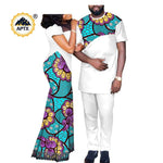 African Print Couple Set – Women’s Lace Dress Paired with Men’s Dashiki Shirt and Pants - Free Delivery Worldwide only at Flexi Africa