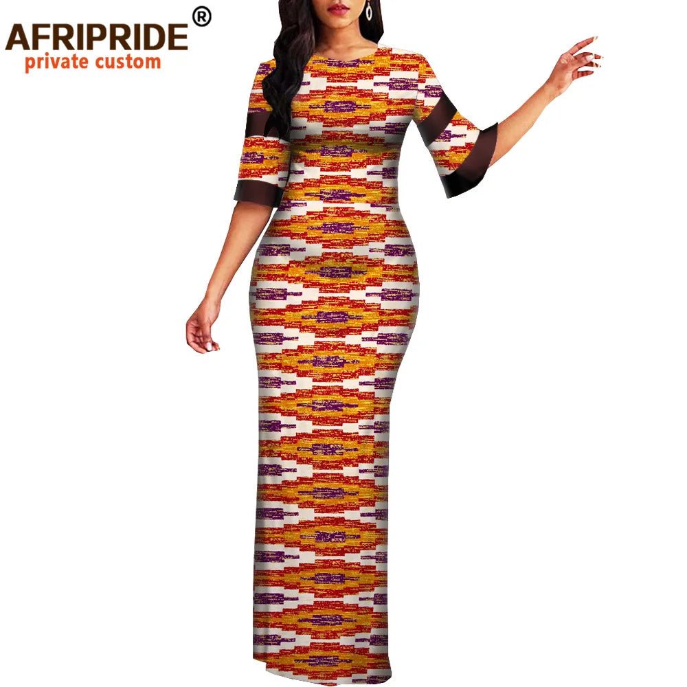 African Print Dashiki Bodycon Maxi Dress – Half Sleeve Ankara Party Wear - Free Delivery Worldwide only at Flexi Africa