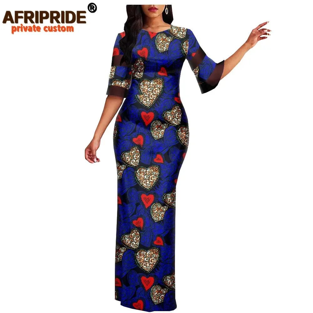 African Print Dashiki Bodycon Maxi Dress – Half Sleeve Ankara Party Wear - Free Delivery Worldwide only at Flexi Africa