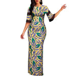 African Print Dashiki Bodycon Maxi Dress – Half Sleeve Ankara Party Wear - Free Delivery Worldwide only at Flexi Africa