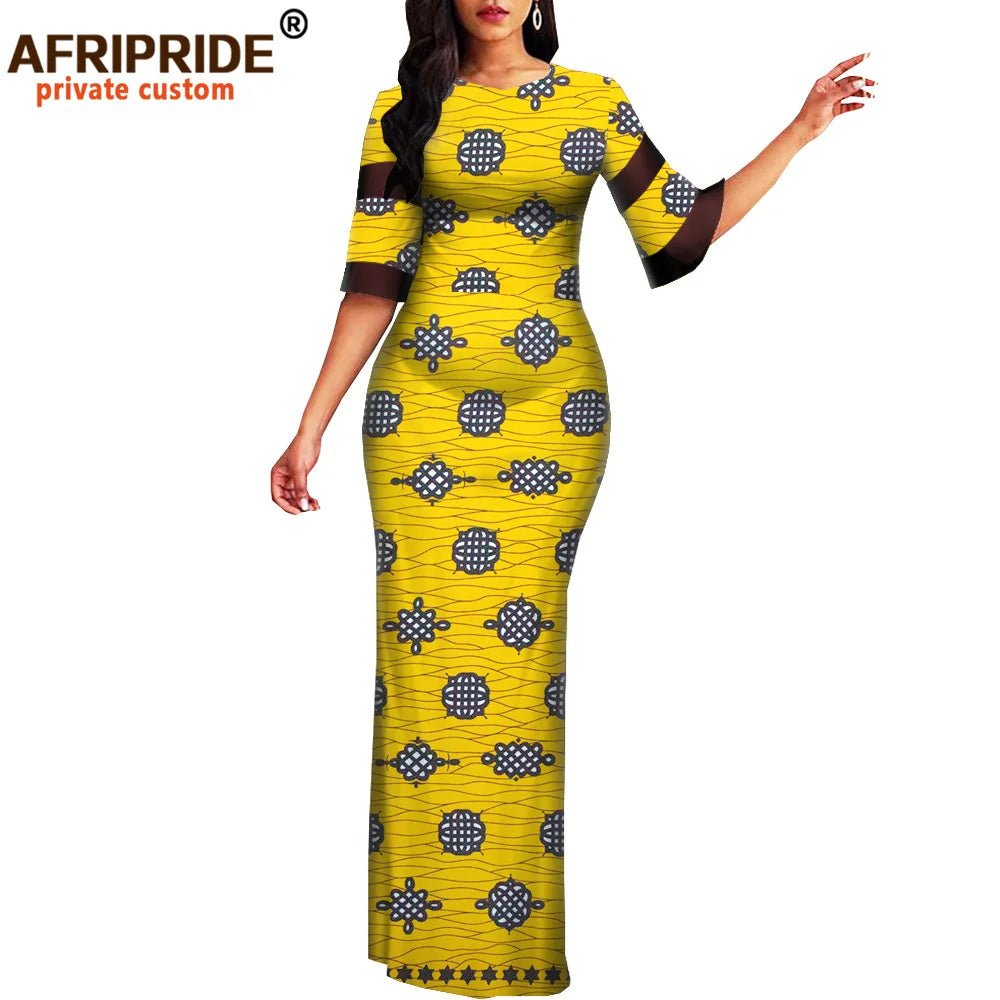 African Print Dashiki Bodycon Maxi Dress – Half Sleeve Ankara Party Wear - Free Delivery Worldwide only at Flexi Africa