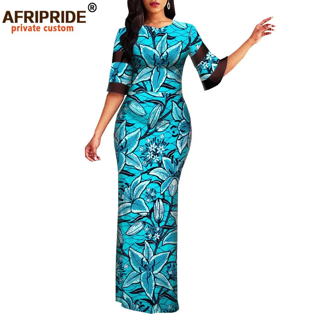 African Print Dashiki Bodycon Maxi Dress – Half Sleeve Ankara Party Wear - Free Delivery Worldwide only at Flexi Africa