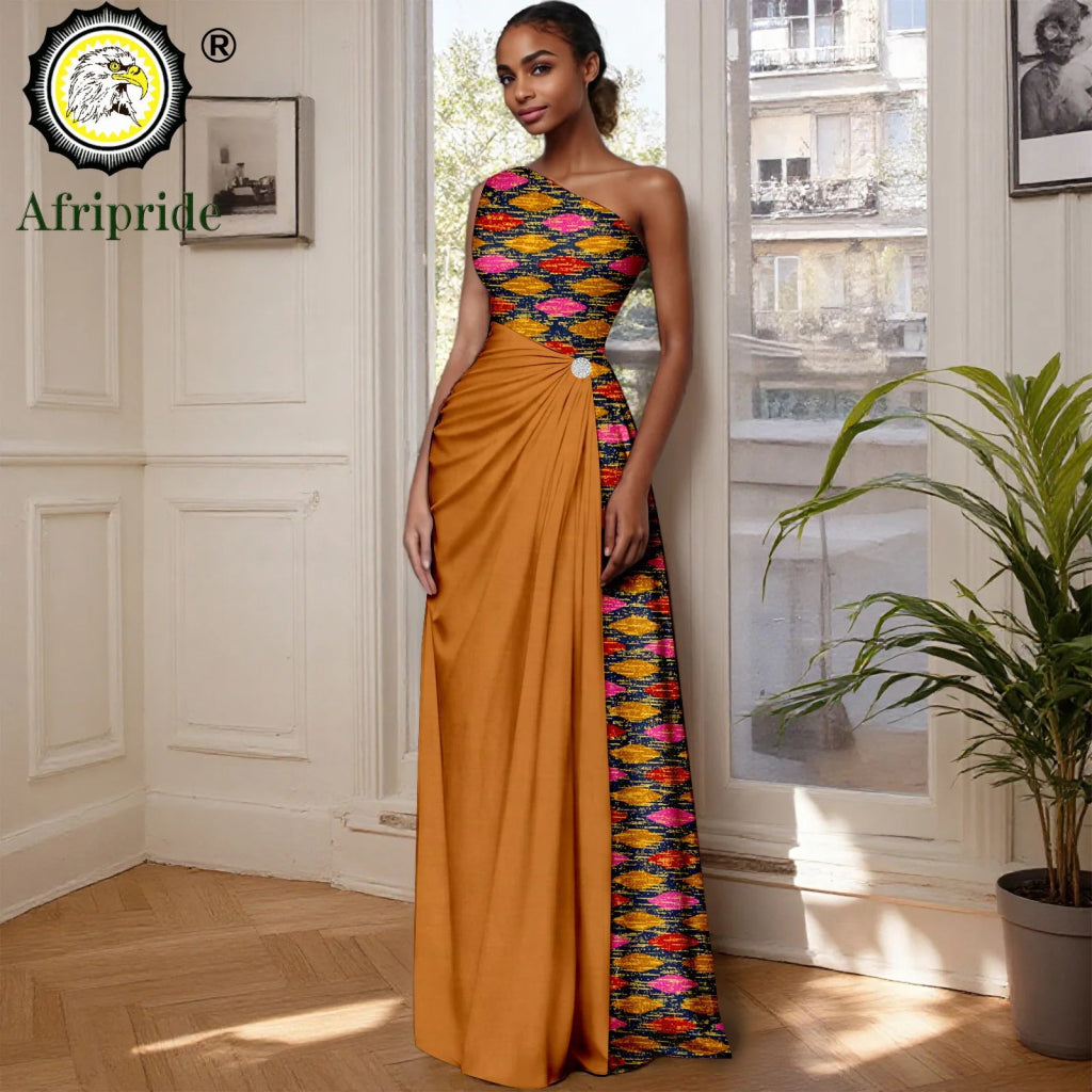 African Sleeveless Off - Shoulder Maxi Dresses for Women | High - Waist Ankara Party Wear - Free Delivery Worldwide only at Flexi Africa