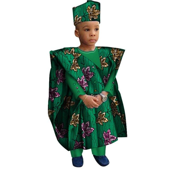 African Boys Cotton Clothes Wax Print Top and Pants Sets for Kids clothing - Flexi Africa offers Free Delivery Worldwide