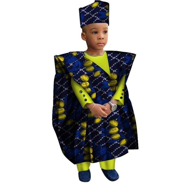 African Boys Cotton Clothes Wax Print Top and Pants Sets for Kids clothing - Flexi Africa offers Free Delivery Worldwide