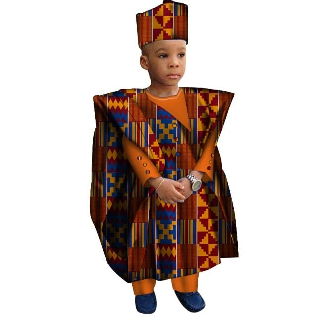 African Boys Cotton Clothes Wax Print Top and Pants Sets for Kids clothing - Flexi Africa offers Free Delivery Worldwide