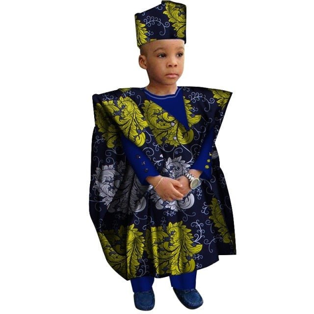 African Boys Cotton Clothes Wax Print Top and Pants Sets for Kids clothing - Flexi Africa offers Free Delivery Worldwide