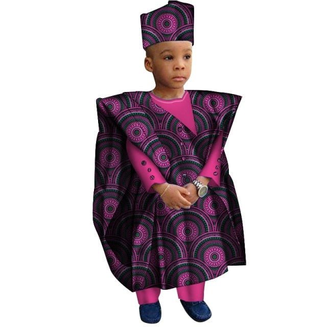 African Boys Cotton Clothes Wax Print Top and Pants Sets for Kids clothing - Flexi Africa offers Free Delivery Worldwide