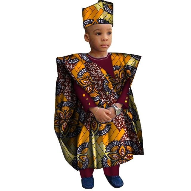 African Boys Cotton Clothes Wax Print Top and Pants Sets for Kids clothing - Flexi Africa offers Free Delivery Worldwide