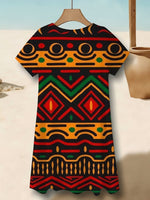 African Tribal Print T-Shirt Dress – Bold Geometric Beach Wear - Free Delivery Worldwide only at Flexi Africa