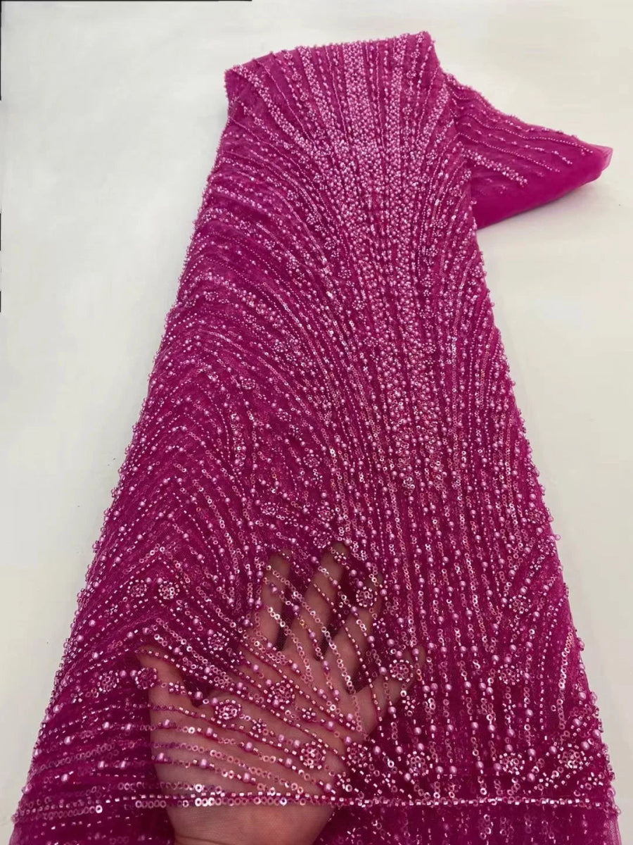 African Various Lace Fabric – Premium Handmade Beaded Embroidery for Elegant Dresses - Free Delivery Worldwide only at Flexi Africa