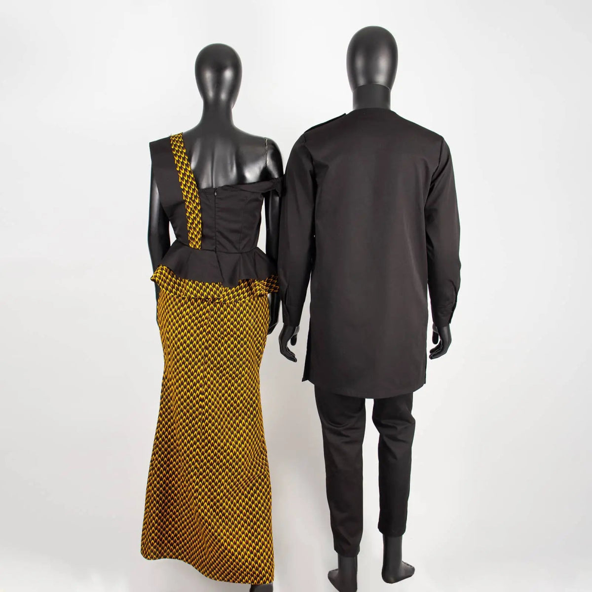 African Wedding Couple Set – Women’s Dashiki Print Dress & Men’s Kaftan Top and Pant Outfit - Free Delivery Worldwide only at Flexi Africa