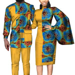 African Wedding Matching Outfit – Slim Women’s Dress and Men’s Patchwork Shirt with Pants - Free Delivery Worldwide only at Flexi Africa