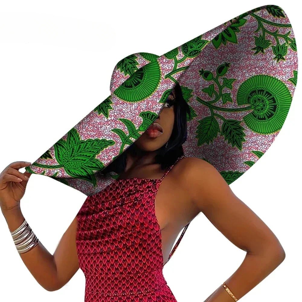 African Women Hat Summer Beach Hats Large Brim Sun Protection Fashion Ankara Cap Hat Customized Product - Free Delivery Worldwide only at Flexi Africa
