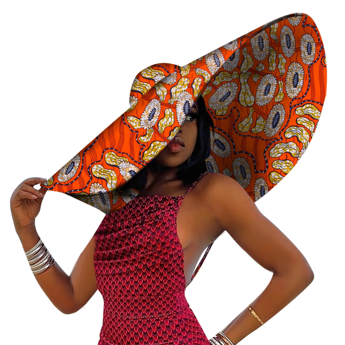African Women Hat Summer Beach Hats Large Brim Sun Protection Fashion Ankara Cap Hat Customized Product - Free Delivery Worldwide only at Flexi Africa