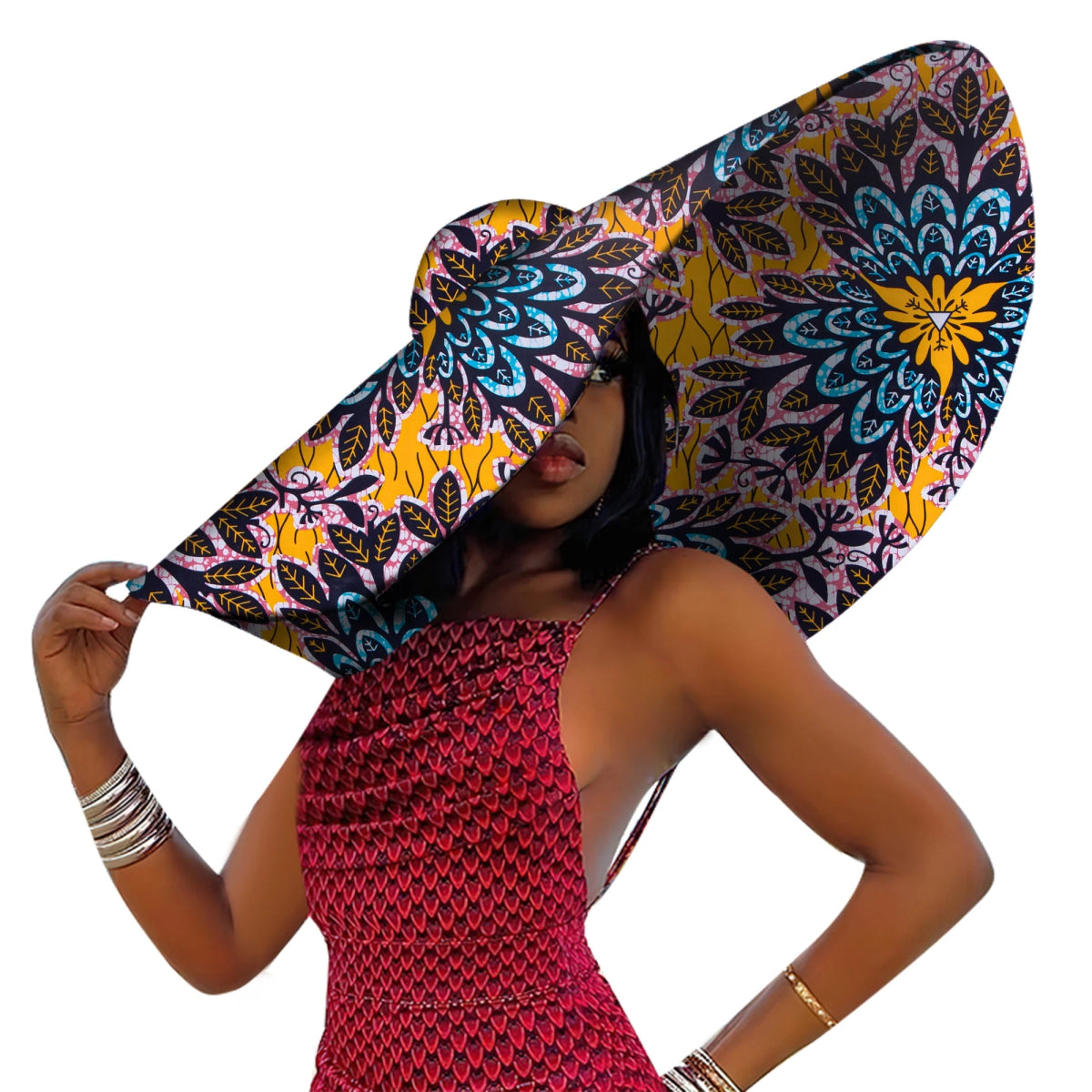 African Women Hat Summer Beach Hats Large Brim Sun Protection Fashion Ankara Cap Hat Customized Product - Free Delivery Worldwide only at Flexi Africa