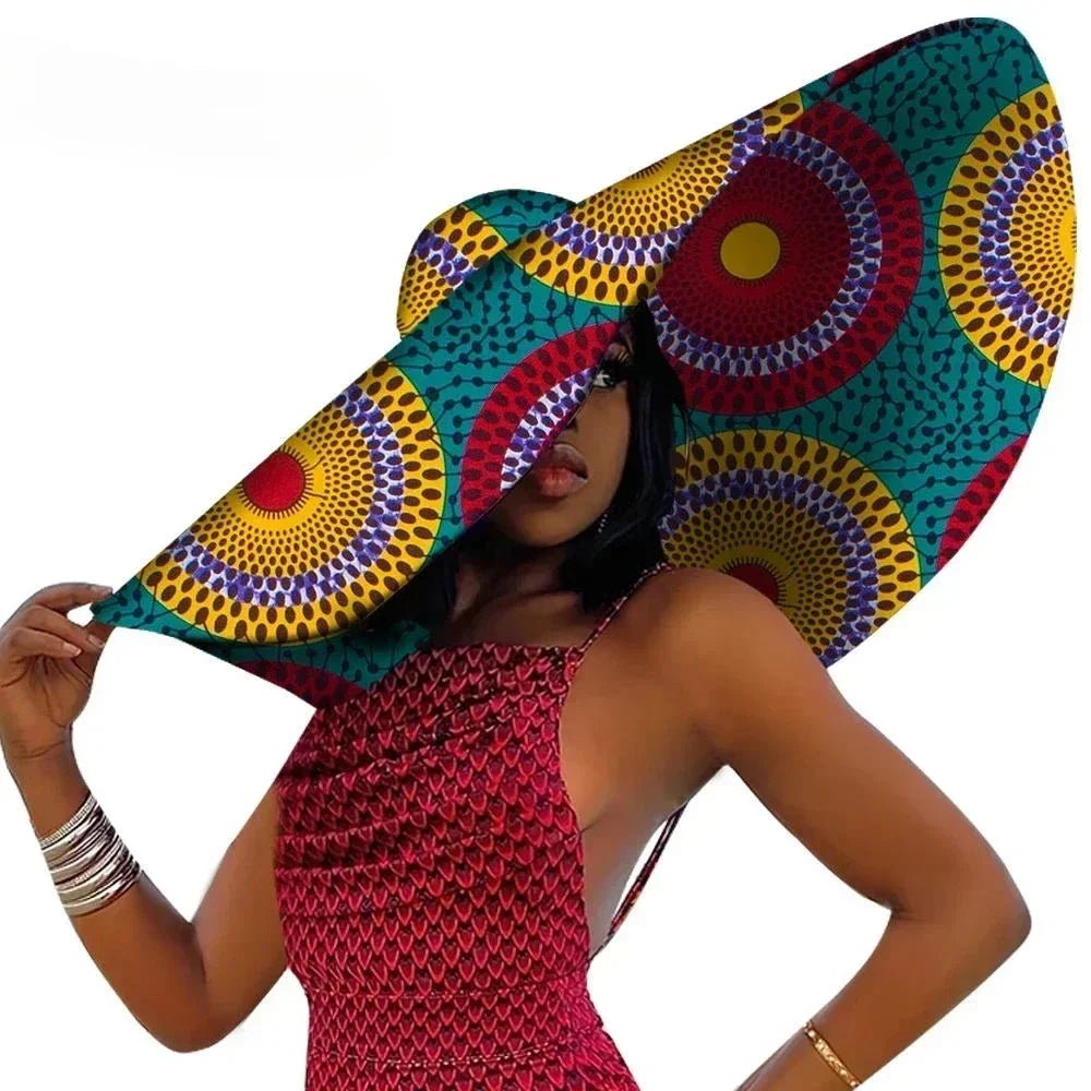 African Women Hat Summer Beach Hats Large Brim Sun Protection Fashion Ankara Cap Hat Customized Product - Free Delivery Worldwide only at Flexi Africa